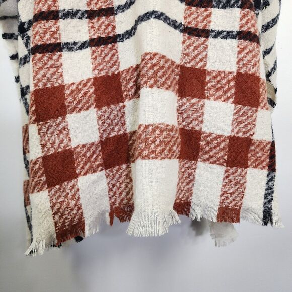 Lincoln Outfitters Women Poncho One Size Shawl Cape Plaid Scarf Finge Multicolor - Picture 10 of 13